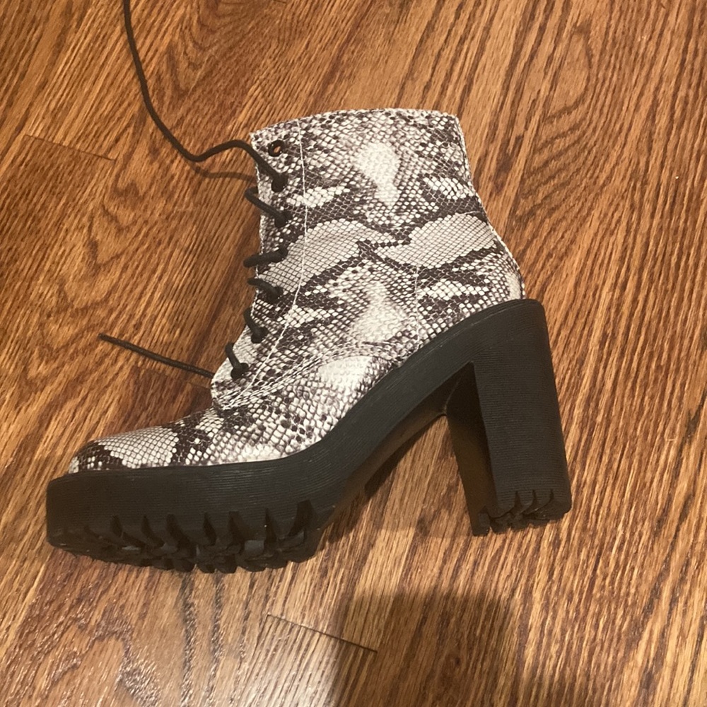 Madden Girl snake skin bootie